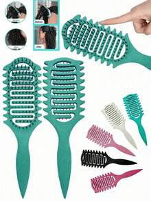 1 Brand New Upgraded Curling Comb Hollow Comb, Using Special Bristles And Structure, Suitable For All Hairstyles, Reducing Hair Loss, Pulling And Splitting, Suitable For Both Men And Women, Can Easily Create Curly Hair Styling, Hair Care Products, Suitable For Hair Salons, Daily, Back To School, Travel Essentials And Other Occasions - Multicolor - View 3