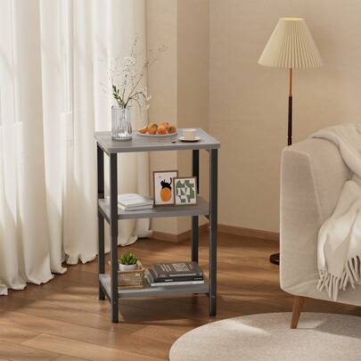 DLONGONE Side Table With Shelves,3-Tier Side Table With Storage Shelf, Adjustable Height Nightstand, Modern End Table For Bedroom, Living Room, Office, Small Spaces, Easy Assembly