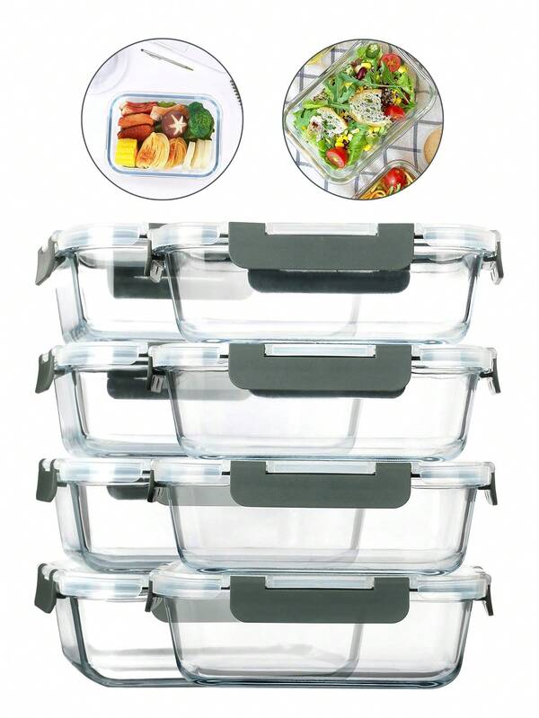 3pcs 360/630/1030ml Food Pantry Kitchen Storage Containers - Office Lunch Prep Containers, Back To School Supplies Easy To Carry, Outdoor Bento Glass Storage Containers Set With Lids, Stackable Glass Prep Containers With Lids, Airtight Glass Storage Containers, Freezer To Oven Upgraded Buckle Lock Transparent Food Salad Fruit PET Bento Storage