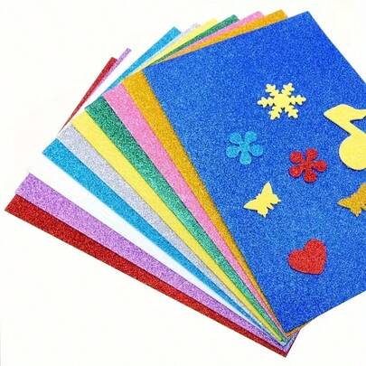 A4 Glitter EVA Foam Sheets, Self-Adhesive, 5pcs/10pcs Random Mixed Colors, Craft Activities, DIY Bowknot Art, Multi-Color Paper, EVA Foam Handmade DIY Materials, Suitable For Christmas Making