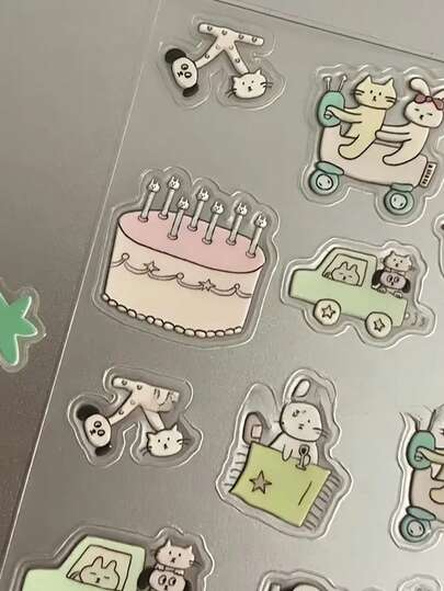 1pc Cute Animal Friends 3D Cake Decorative Sticker, Suitable For Decorating Phones, Tablets And Computers Scrapbook Supplies Scrapbook Stationery Stickers