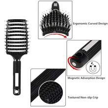 ZMD 2PC Curved Vented Detangling Hair Brush, Boar Bristles Curly Hair Brush, Wet Dry Detangler Hair Brushes For Women/Men/' Long, Thick, Thin, Curly & Tangled Hair (Pink & Black) - 黑與白 - 查看 5