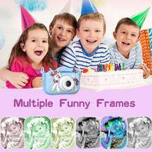 儿童相机带 32GB 卡，1080P 高清数码摄像机，适合 3-9 岁女孩男孩，圣诞节生日礼物，独角兽卡通自拍摄像机玩具，适合幼儿