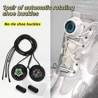 1 对自动旋转鞋扣，配耐用圆形鞋带，适用于徒步鞋和运动鞋 - 易于调节，无需系带设计，塑料材质，鞋类配件