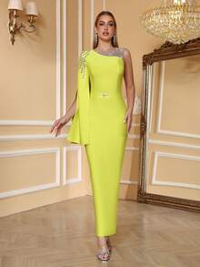 Love Aing New Arrival Women's Formal Dress, Rhinestone Embellished Turtleneck Bodycon Dress, Elegant Mesh Splice Evening Gown For Wedding, Party, Banquet