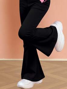 Girls' Clothes T-Shirt Two Pieces Set And Slim-Fit Elastic Bell-Bottom Pants, European And American Summer Set, Fashionable Multi-Color Suitable Daily Travel. - Black - View 5