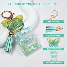 JINGUAZI Initial Letter Keychains For Women Tassel Butterfly Pink Purple Cute Car Keychain For Wallet Backpack Bag Charm{Inchcolor_nameinch:InchE-Greeninch} - E-綠色 - 查看 4