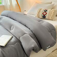 1pc Solid Gray Comforter, Minimalist Nordic Style Polyester Filled Bedding For Autumn/Winter, With 3D Quilting Details, Wavy Edges, And Round Embossed Patterns For Warmth, Breathability, And Lightweight Durability, Suitable For All Seasons, Perfect Gift For Christmas, New Year, Thanksgiving, And Home Essential - Grey - View 6