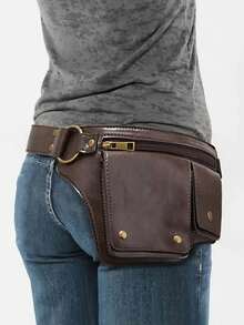 Women'S Adjustable Waist Bag - Convertible Crossbody & Belt Bag With Magnetic Closure, Synthetic Faux Leather, Black, Multi-Card Holder, Foldable Design For Everyday Use, Secure Travel Pouch, Sleek Accessory, Durable Construction