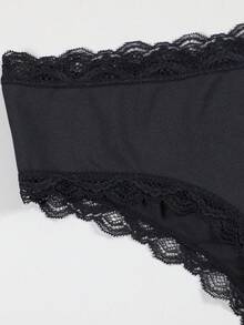 Damen schwarze sexy Spitzenbesatz Höschen mit Herz- und Buchstaben-Muster, bequeme, dehnbare, atmungsaktive dünne Triangel-Höschen - Schwarz - Übersicht 3