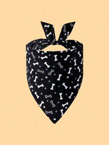 1pc Bone Print Pet Bandana |   Adjustable Scarf For Dogs & Cats |   Cute Pet Decoration Accessory - 彩色 - 查看 1