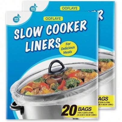 20-Pack Jumbo Cooking Bags 14x22 Inch Heavy Duty Slow Cooker Liners Leakproof Roasting Bags For 6-10 QT Pots Meal Prep Solution For Kitchen Catering Bulk Cooking Durable Heat Resistant Design Time Saving Essential For Busy Families Chefs