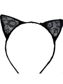 Black Lace Cat Ear Headband With Gold Bells And Bowknot - Cute And Fashionable Hair Accessories For Women, Perfect For Makeup, Skincare, Or Casual Wear Halloween Party Decorations - 貓咪耳網 - 查看 1