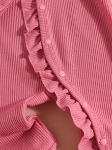 Baby Girl Jumpsuit With Round Neck, Cap Sleeves, Long Sleeves, Footed, Fashionable & Stylish Design For Newborn Infant - Hot Pink - View 7