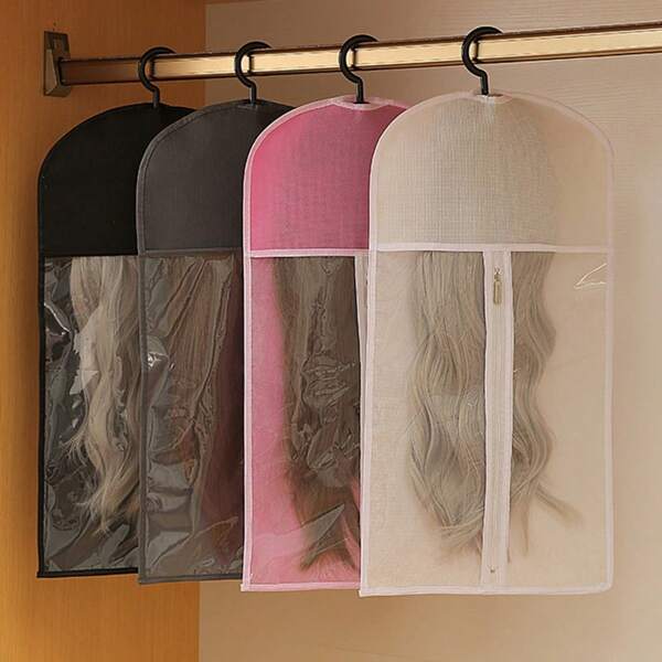 1 Bolsa para pendurar roupas domésticas, bolsa de tecido respirável para organizar perucas, bolsa para pendurar para guardar mechas de cabelo, capa à prova de umidade e poeira para viagens, cosplay ao ar livre, portátil - armazenamento para pendurar no guarda-roupa