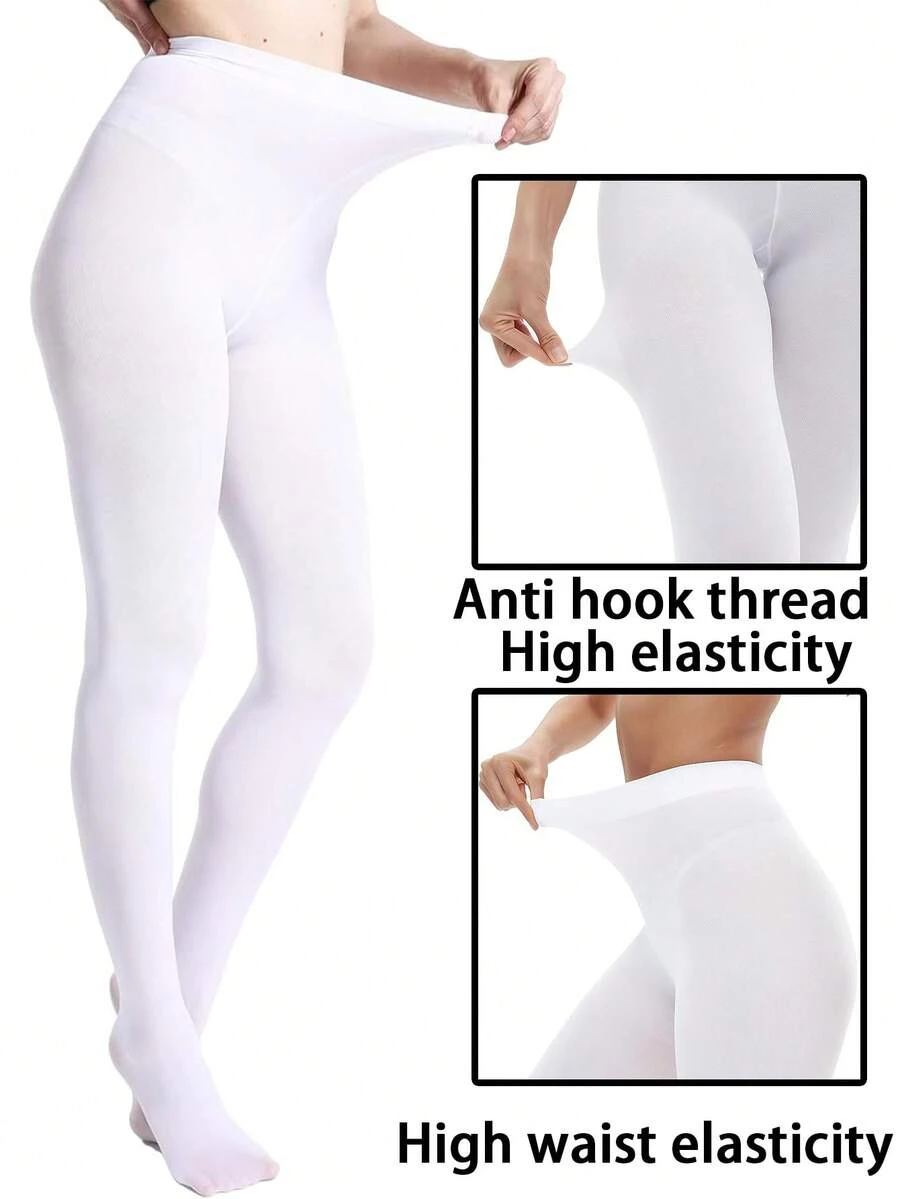 1/2 Paar Damen 60D weiche unifarbene halbtransparente Strumpfhosen mit hoher Taille, süßer Schuluniform/Lolita-Stil rein weiße kuschelige Strumpfhosen, Krankenschwester Kostüm Dekorative Strumpfhosen, geeignet für süßen Schuluniform/Lolita-Stil - Weiss - Übersicht 1