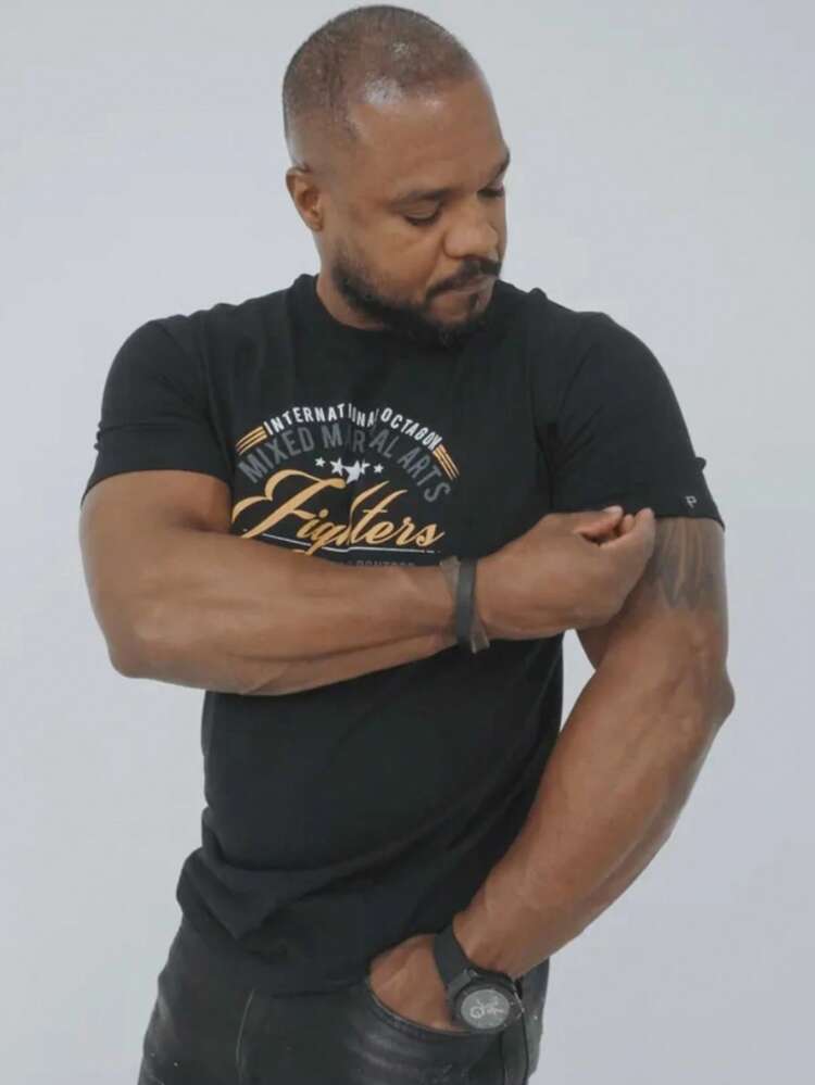 Men's T-Shirt Pontobr Fighters Casual Basic Short Sleeve Printed 100% Cotton Knit - Black - View 10