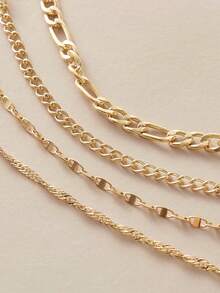 4pcs/Set Minimalist Chic Metal Thin Chain Layered Geometric Anklet Jewelry Set, Versatile For Any Occasion, Perfect Gift For Women - Multicolor - View 4