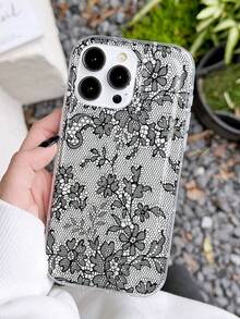 1个优雅浪漫蕾丝图案防滑透明气垫软手机壳，兼容 11/12/13/14/15/16 Pro Max - 彩色 - 查看 2