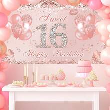 1 cái Phông nền biểu ngữ sinh nhật Sweet 16 màu vàng hồng Trang trí tiệc Sweet 16 cho bé gái Bóng bay lấp lánh Đạo cụ chụp ảnh sinh nhật 16 tuổi - Nhiều màu - Xem 2