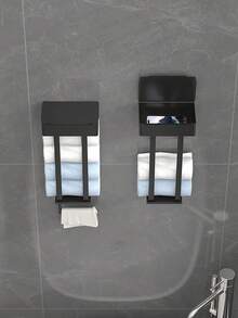 1个壁挂式毛巾架，带纸巾盒、卫生纸架和储物架，适用于放置毛巾、卫生纸，节省空间且易于安装，浴室收纳架 - 彩色 - 查看 4