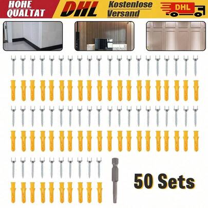 50-Sätze Universal Befestigungsclip, Sockelleisten Befestigung, Leistenclip