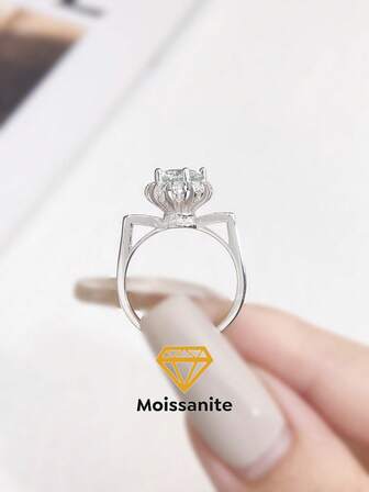 1 件高级四爪向日葵 1 克拉莫桑石钻石结婚戒指设计 D 色 S925 纯银戒指，适合订婚、妻子、女朋友、生日礼物、周年纪念礼物新娘精美珠宝