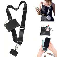 1pc Women's Adjustable Crossbody Phone Holder With Zipper Pouch, Black