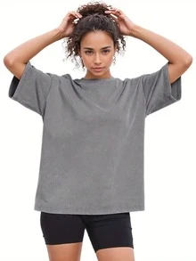 3PCS Womens Washed Vintage Oversized T-Shirt Casual Baggy Streetwear Boyfriend Tee Workout Short Sleeve Cotton Tops - Xám+Cát+Be - Xem 2