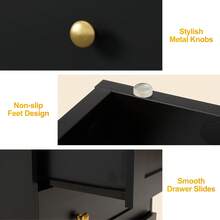 3-Drawer Nightstand, Modern Wooden Bedside Table With Gold Round Knobs, Elegant Accent Chest For Bedroom, Living Room, Hallway, Or Closet - 黑色 - 查看 7