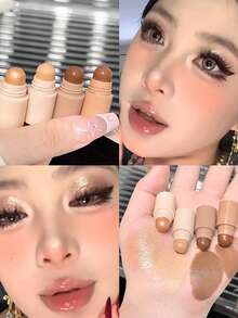 4-In-1 Highlighter & Concealer Stick, Matte Finish, Moisturizing, Enhanced Coverage, Creates Natural Flawless Makeup Look, Suitable For Daily And Party Makeup, Great Gift For Birthday, Valentine's Day, Party, Etc. - 彩色 - 查看 6