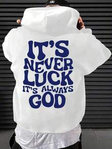 Men's Hoodie TrendsMen's Autumn/Winter Slogan "IT'S NEVER LUCK IT'S ALWAYS GOD" Print Minimalist Black Hoodieroomy And Comfortable - 白色 - 查看 7