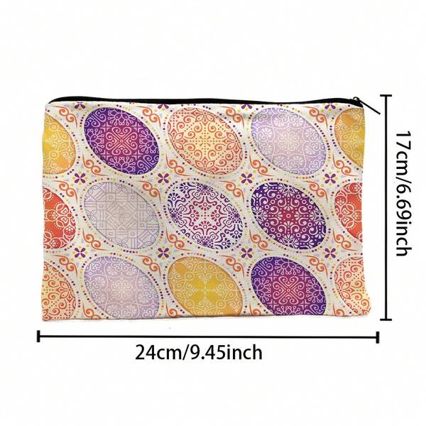 1pc Retro Holiday Style Polyester Canvas Cosmetic Bag, Large Capacity Double-Sided Printed Ladies Makeup Bag, Lightweight Travel Makeup Bag With Zipper, Multifunctional Mandala Print Design, Suitable For Women, Mixed Colors - Thoughtful Gift For Moms, Sisters, Friends, Daily Essential, Joyful Aesthetics, Zipper, Portable Storage Bag, Great Gift For Sisters