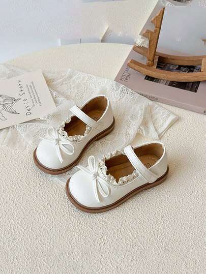 1 Pair Girls' Fashion Flat Slip-On Leather Shoes, Toddler Shoes, Non-Slip Soft Bottom Crawling Shoes, Breathable Mary Jane Shoes, Large Size Children Outdoor Durable Beach/Travel/Walking Shoes, Fashion Princess Bowknot Stage Shoes, Suitable For Spring, Summer, Autumn Daily Wear