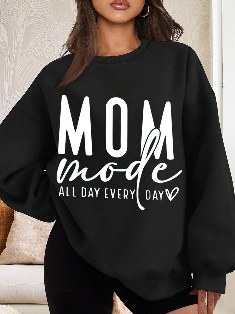 Mom Mode All Day Every Day Sweatshirt Set Women Oversized Crewneck Sweatshirt With Matching Leggings Comfortable Maternity Outfit For Moms Casual Everyday Wear Motherhood Gift For Mothers Day Birthday Or Valentine's Day - màu đen - Xem 1