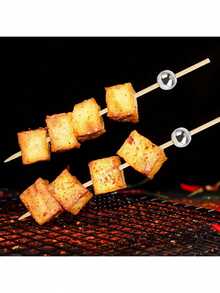 100pcs/10pcs Silver Disposable Bamboo Skewers, Round Bead Design, Suitable For Kitchen, Salad, Wedding, Party