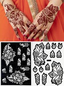 2 Sheets Flower Tattoo Stencils, Hand Tattoo Templates, Glitter Tattoo Templates, Reusable Tattoo Stickers For Diy Body Art Makeup Mehndi Designs