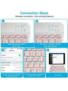 AKKHOO 10 英寸超薄无线键盘，可充电且静音，适用于平板电脑/笔记本电脑，兼容 iPad Mini 键盘，尺寸：9.84 英寸 * 5.90 英寸 * 0.24 英寸 - 粉色 - 查看 5