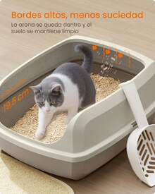 Feandrea Caja Arenero con Bordes Altos, Tamaño XL, Abierta, con Pala, para Gatitos y Gatos Grandes,Beige Capuchino