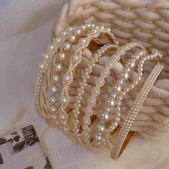 9pcs Faux Pearl Headbands For Women, 2024 High-End Versatile French Retro Outdoor Headpieces, Ladies Hair Accessories ,Hair Hoop Hairband For Women