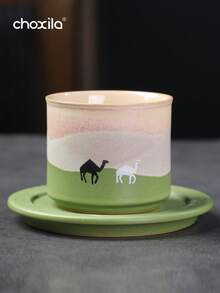 choxila 1件套骆驼图案茶杯碟套装，茶杯，中东沙特风格，招待客人用杯，沙特咖啡杯，80毫升，适用于下午茶、家庭聚会、卧室、客厅、书房、咖啡馆等场所。 - 駱駝茶杯 - 查看 13