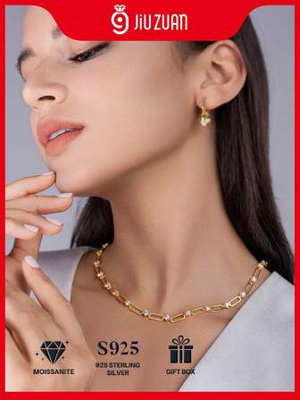 Halsband i moissanit med hänge i 925 sterlingsilver, hypoallergent, elegant present till kvinnor, lämplig för mors dag, alla hjärtans dag, förlovning, bröllop, födelsedag, årsdag, formella tillfällen