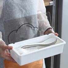 TFKI White Flatware Tray Kitchen Drawer Organizer With Lid And Drainer - Plastic Kitchen Cutlery Tray And Utensil Storage Container With Cover - 11.0 Inch Silverware Holder Drawer Organizer - 白色 - 查看 4