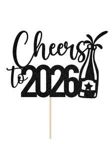 1个黑色/金色/银色/玫瑰金/红色“Cheers To 2026”新年蛋糕装饰插牌，新年快乐主题蛋糕装饰签，欢迎来到2026新年蛋糕装饰，新年除夕派对 - 彩色 - 查看 12