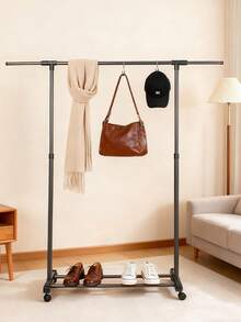 All-In-One Versatile Rolling Clothes Hanger - Holds Clothes, Bags, Hats & Shoes, Ideal For Small Spaces & Easy Mobility - Black - View 1