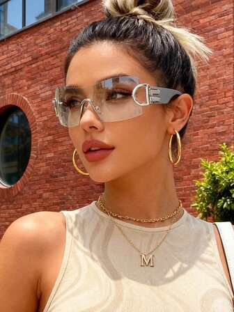 1 pieza Gafas de moda sin marco Y2K de tecnología plateada y versátiles gafas casuales para mujer, adecuadas para uso diario, fotografía callejera, vacaciones y uso en otoño e invierno