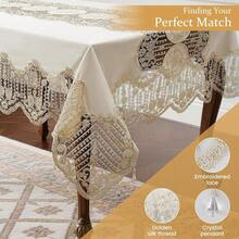 Premium Embroidery Tablecloth In White Lace And Satin Blend With Floral Boho Design Vintage Italian Style Featuring Sunflower And Butterfly Patterns Ideal For Farmhouse Spring Decor Perfect For Dining Tables Living Rooms And Special Occasions Beige FC118 72in X 144in - Beigefc118 - 查看 6