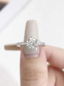 1Pc Advanced Snake Six-Claw Honeycomb Shape 1ct Moissanite Diamond Wedding Band Ring Design D Color S925 Sterling Silver Ring,Suitable For Engagement, Wives, Girlfriends, Birthday Gifts, Anniversary Gifts Bridal Fine Jewelry - Silver - View 3