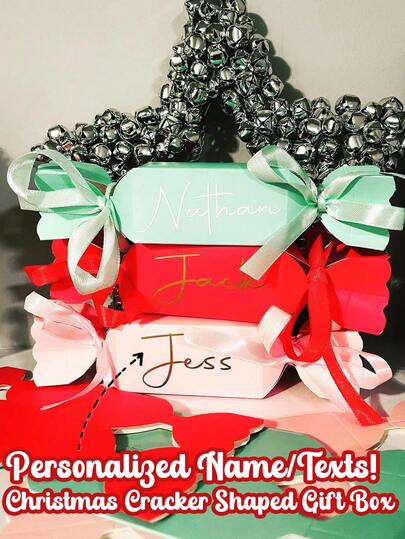 Personalized Christmas Crackers, Custom Name/Texts Cracker Shaped Gift Box: For Wedding/Birthday/Party, Red & White, Pink Personalised, Fillable Gift Box, Secret Santa Packaging, Table Decoration, Xmas: Treat Favour, Jewellery, Sweets 4 Designs