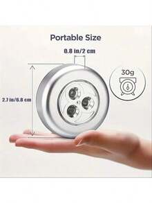 6pcs Wireless LED Wall Lights - 3 LED Round Night Lights, Powered By 3 AAA Batteries, Push Button Switch, Portable Car Lights, Compact Design, Adhesive Backing For Cabinet, Kitchen, Hallway, Bathroom, Bedside, Kitchen Lighting And Emergency Use - Silver Casing - View 9